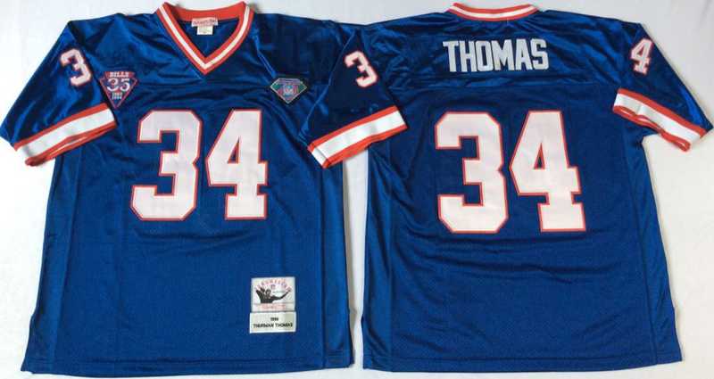 Bills 34 Thurman Thomas Blue M&N Throwback Jersey->nfl m&n throwback->NFL Jersey